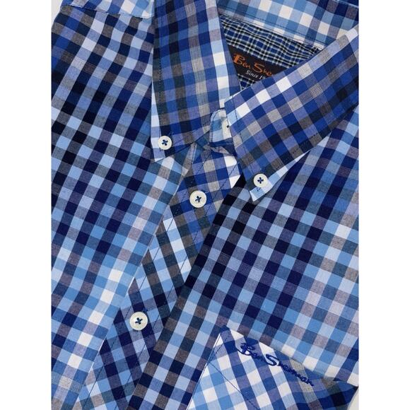 Ben Sherman Mens Button Down Shirt Medium Blue Gingham Pocket Classic Preppy EUC - Picture 1 of 11